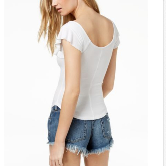 Free-People White Ribbed Flounce Top-Shirt - Picture 2 of 2